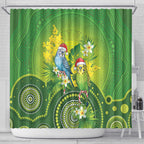 Budgerigar Australia Christmas Shower Curtain Budgies Golden Wattle Aboriginal Green - Aussie Hoodie