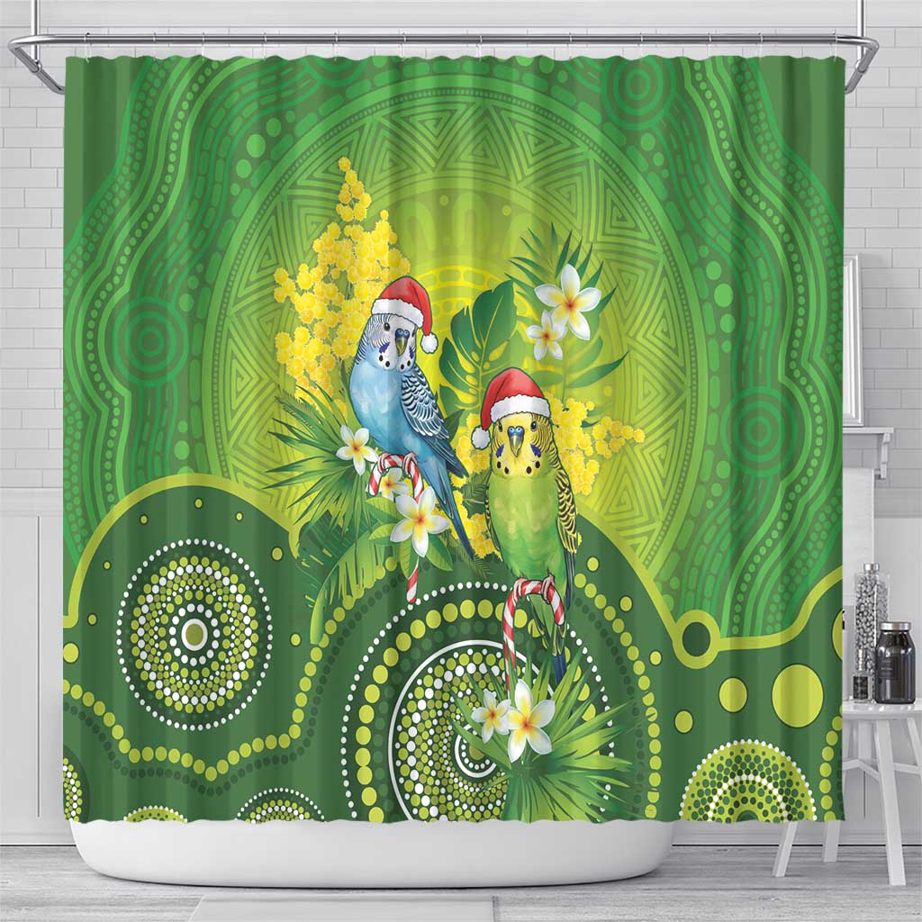 Budgerigar Australia Christmas Shower Curtain Budgies Golden Wattle Aboriginal Green - Aussie Hoodie