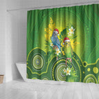 Budgerigar Australia Christmas Shower Curtain Budgies Golden Wattle Aboriginal Green - Aussie Hoodie