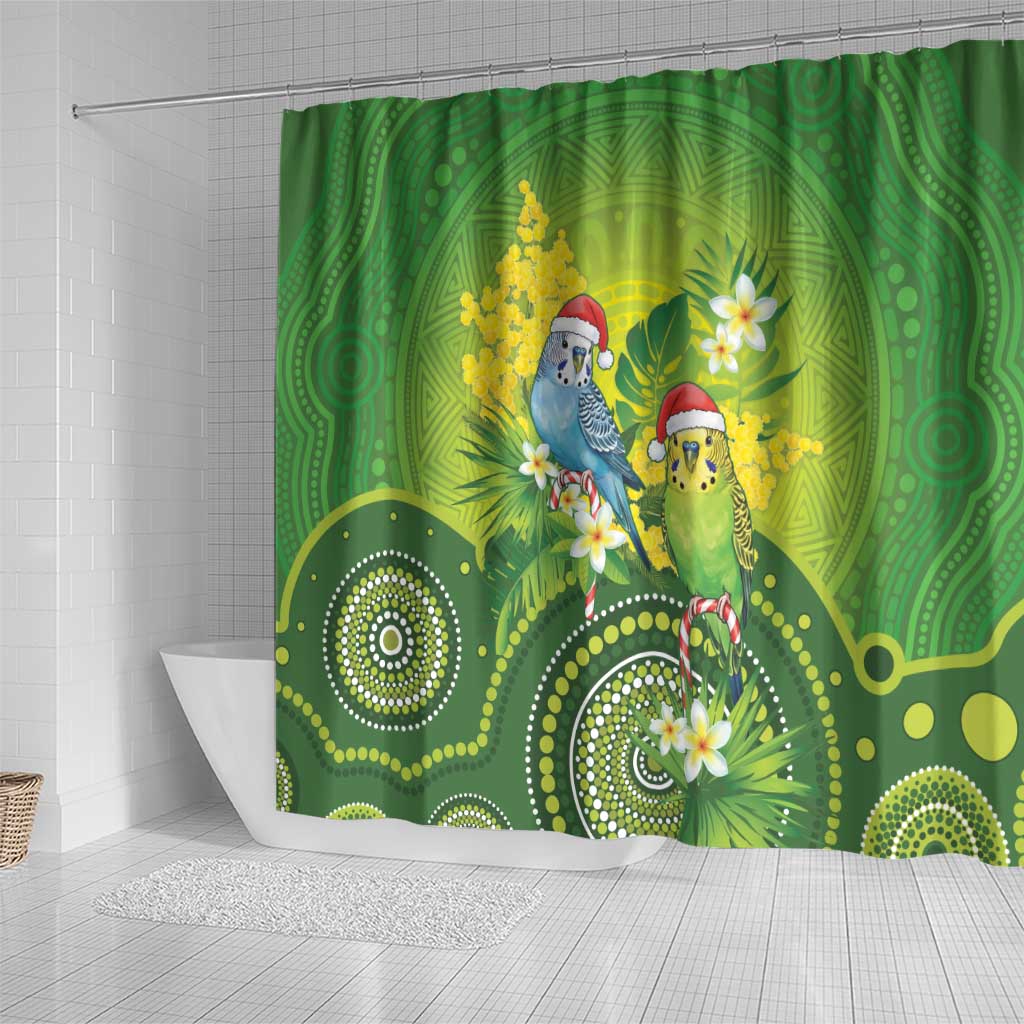 Budgerigar Australia Christmas Shower Curtain Budgies Golden Wattle Aboriginal Green - Aussie Hoodie