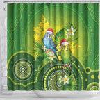 Budgerigar Australia Christmas Shower Curtain Budgies Golden Wattle Aboriginal Green - Aussie Hoodie