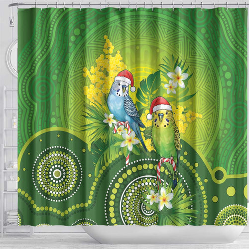 Budgerigar Australia Christmas Shower Curtain Budgies Golden Wattle Aboriginal Green - Aussie Hoodie