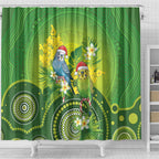 Budgerigar Australia Christmas Shower Curtain Budgies Golden Wattle Aboriginal Green - Aussie Hoodie