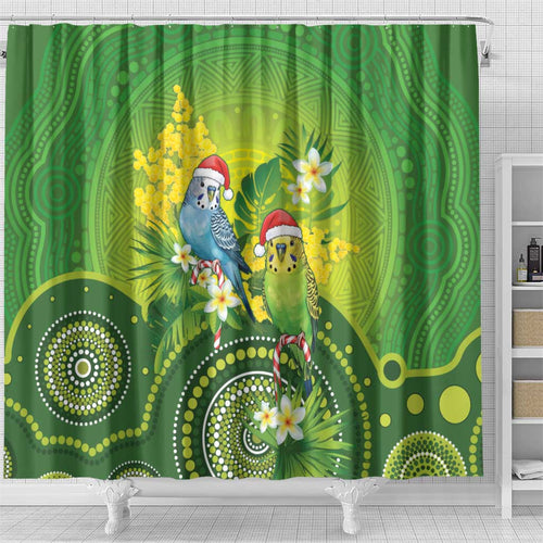 Budgerigar Australia Christmas Shower Curtain Budgies Golden Wattle Aboriginal Green - Aussie Hoodie