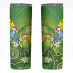 Budgerigar Australia Christmas Skinny Tumbler Budgies Golden Wattle Aboriginal Green - Aussie Hoodie