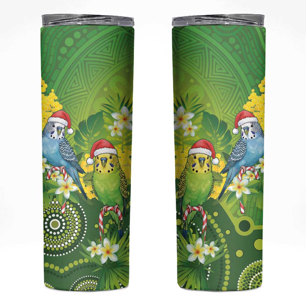 Budgerigar Australia Christmas Skinny Tumbler Budgies Golden Wattle Aboriginal Green - Aussie Hoodie