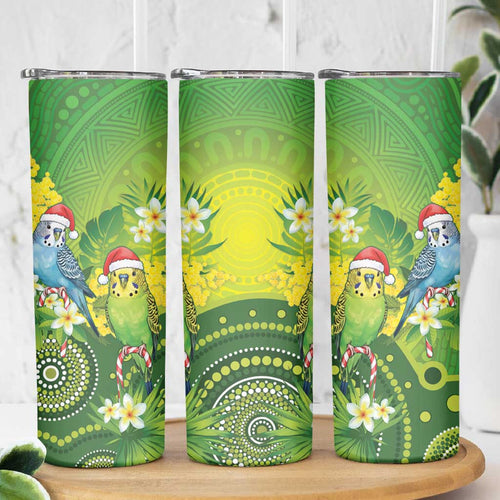 Budgerigar Australia Christmas Skinny Tumbler Budgies Golden Wattle Aboriginal Green - Aussie Hoodie