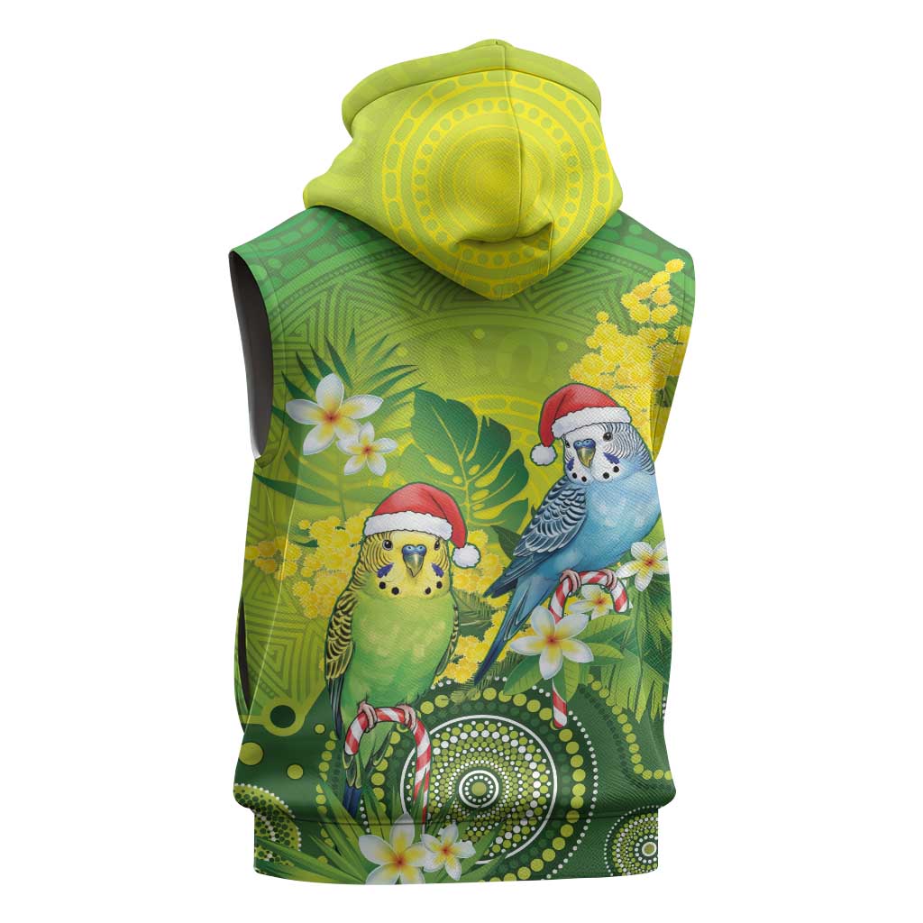 Budgerigar Australia Christmas Sleeveless Hoodie Budgies Golden Wattle Aboriginal Green - Aussie Hoodie
