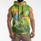 Budgerigar Australia Christmas Sleeveless Hoodie Budgies Golden Wattle Aboriginal Green - Aussie Hoodie