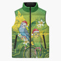 Budgerigar Australia Christmas Sleeveless Puffer Jacket Budgies Golden Wattle Aboriginal Green - Aussie Hoodie