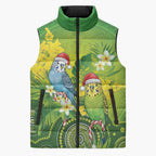 Budgerigar Australia Christmas Sleeveless Puffer Jacket Budgies Golden Wattle Aboriginal Green - Aussie Hoodie