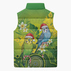 Budgerigar Australia Christmas Sleeveless Puffer Jacket Budgies Golden Wattle Aboriginal Green - Aussie Hoodie