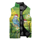 Budgerigar Australia Christmas Sleeveless Puffer Jacket Budgies Golden Wattle Aboriginal Green - Aussie Hoodie