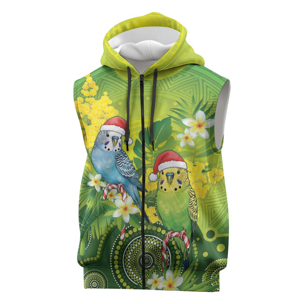 Budgerigar Australia Christmas Sleeveless Zip Hoodie Budgies Golden Wattle Aboriginal Green LT14