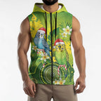 Budgerigar Australia Christmas Sleeveless Zip Hoodie Budgies Golden Wattle Aboriginal Green LT14