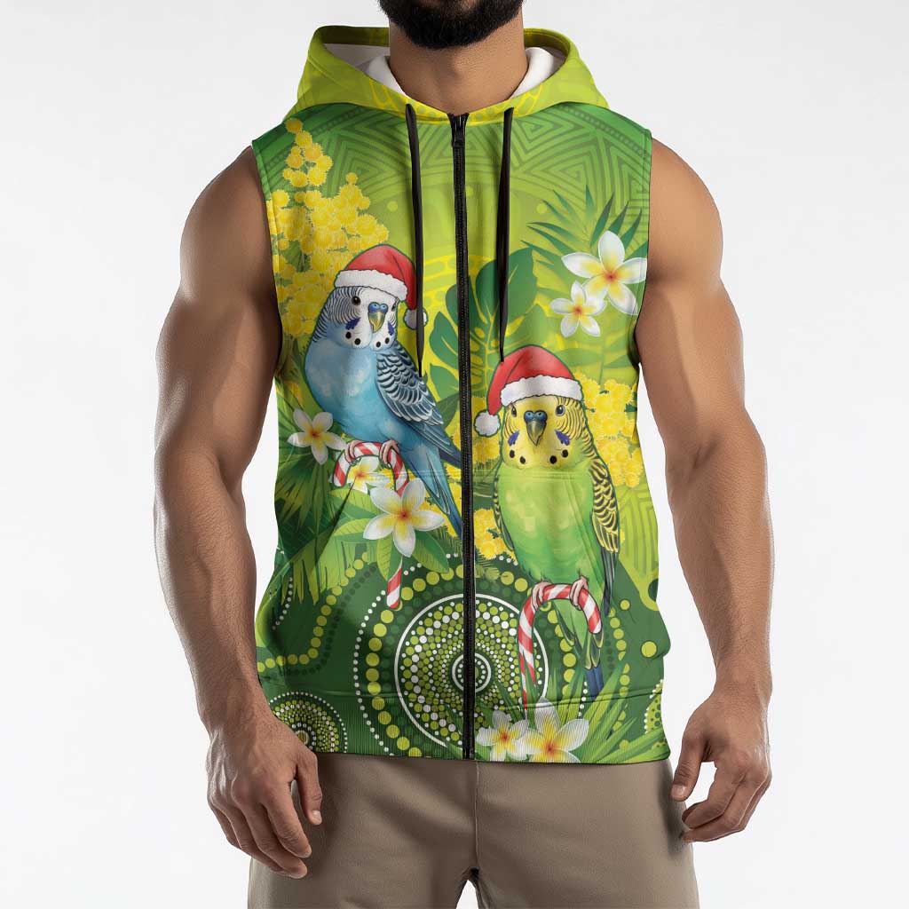 Budgerigar Australia Christmas Sleeveless Zip Hoodie Budgies Golden Wattle Aboriginal Green LT14