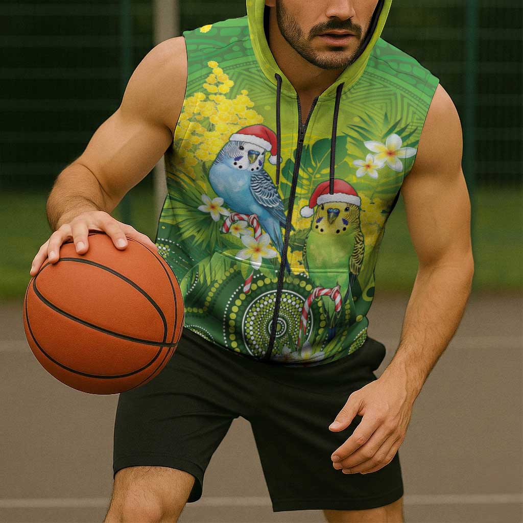 Budgerigar Australia Christmas Sleeveless Zip Hoodie Budgies Golden Wattle Aboriginal Green LT14