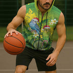 Budgerigar Australia Christmas Sleeveless Zip Hoodie Budgies Golden Wattle Aboriginal Green LT14