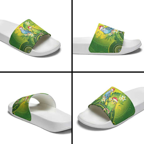Budgerigar Australia Christmas Slide Sandals Budgies Golden Wattle Aboriginal Green - Aussie Hoodie