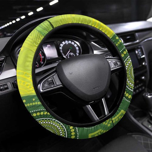 Budgerigar Australia Christmas Steering Wheel Cover Budgies Golden Wattle Aboriginal Green - Aussie Hoodie