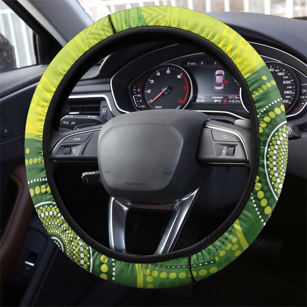 Budgerigar Australia Christmas Steering Wheel Cover Budgies Golden Wattle Aboriginal Green - Aussie Hoodie