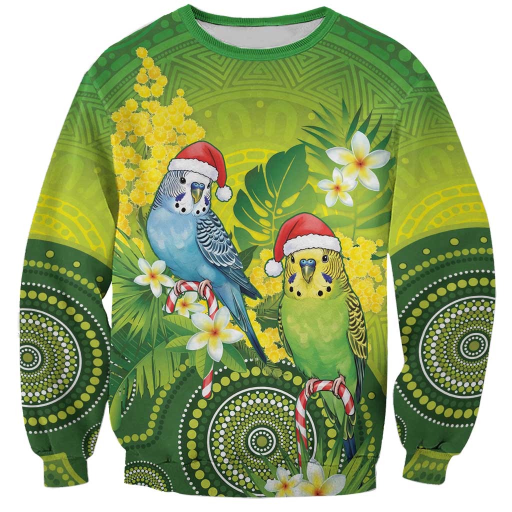 Budgerigar Australia Christmas Sweatshirt Budgies Golden Wattle Aboriginal Green - Aussie Hoodie
