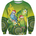Budgerigar Australia Christmas Sweatshirt Budgies Golden Wattle Aboriginal Green - Aussie Hoodie
