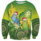 Budgerigar Australia Christmas Sweatshirt Budgies Golden Wattle Aboriginal Green - Aussie Hoodie