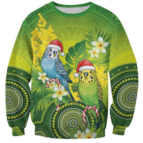 Budgerigar Australia Christmas Sweatshirt Budgies Golden Wattle Aboriginal Green - Aussie Hoodie