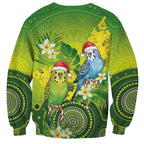 Budgerigar Australia Christmas Sweatshirt Budgies Golden Wattle Aboriginal Green - Aussie Hoodie