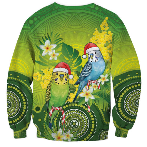 Budgerigar Australia Christmas Sweatshirt Budgies Golden Wattle Aboriginal Green - Aussie Hoodie