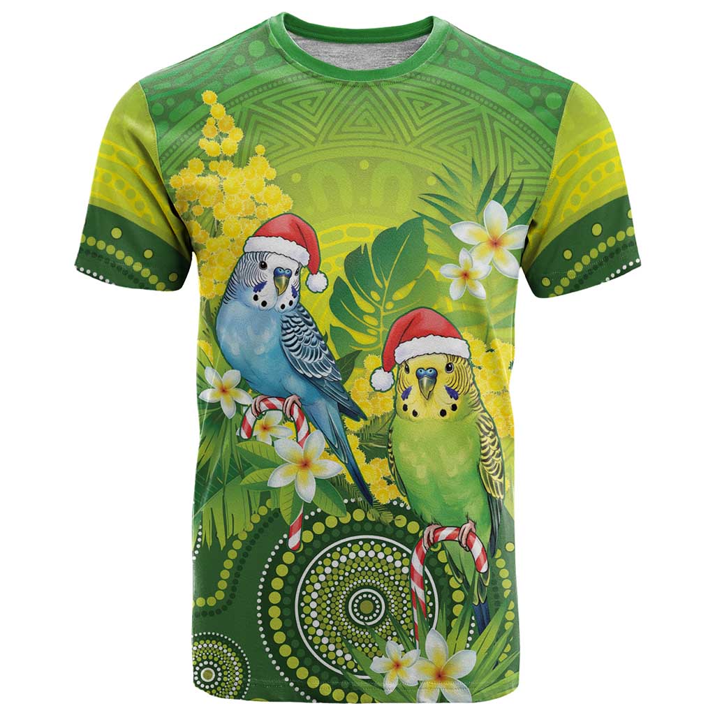 Budgerigar Australia Christmas T Shirt Budgies Golden Wattle Aboriginal Green - Aussie Hoodie