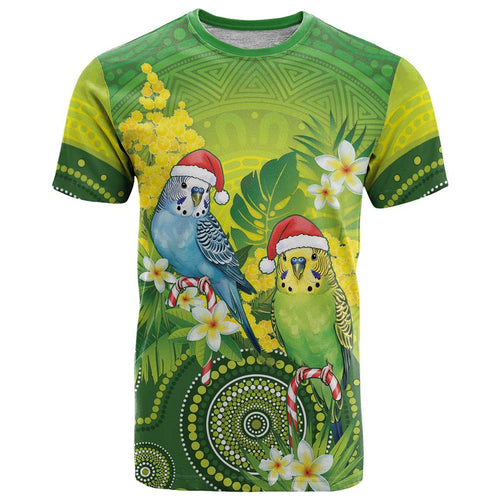 Budgerigar Australia Christmas T Shirt Budgies Golden Wattle Aboriginal Green - Aussie Hoodie