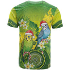 Budgerigar Australia Christmas T Shirt Budgies Golden Wattle Aboriginal Green - Aussie Hoodie