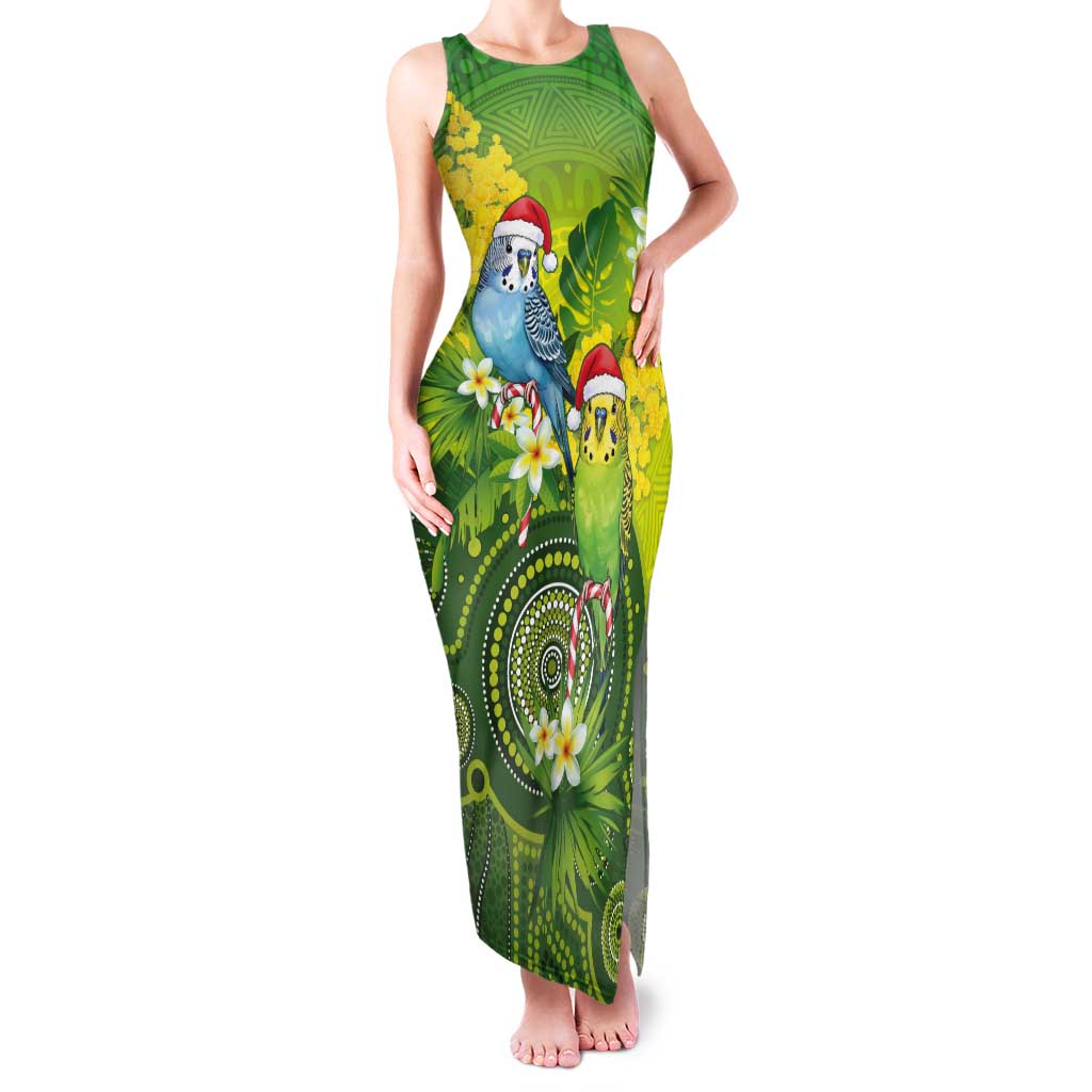 Budgerigar Australia Christmas Tank Maxi Dress Budgies Golden Wattle Aboriginal Green - Aussie Hoodie