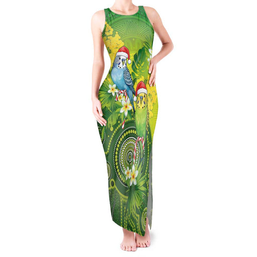 Budgerigar Australia Christmas Tank Maxi Dress Budgies Golden Wattle Aboriginal Green - Aussie Hoodie