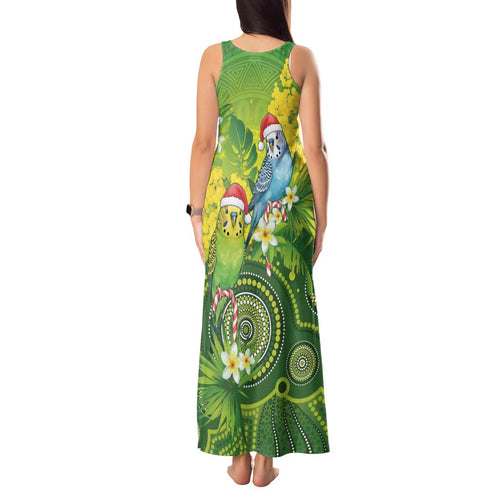 Budgerigar Australia Christmas Tank Maxi Dress Budgies Golden Wattle Aboriginal Green - Aussie Hoodie