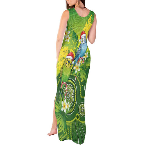 Budgerigar Australia Christmas Tank Maxi Dress Budgies Golden Wattle Aboriginal Green - Aussie Hoodie