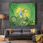 Budgerigar Australia Christmas Tapestry Budgies Golden Wattle Aboriginal Green - Aussie Hoodie