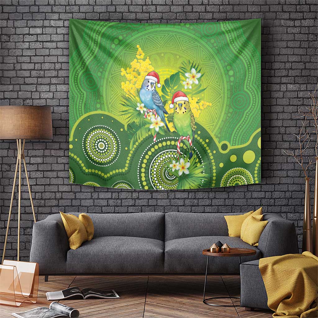 Budgerigar Australia Christmas Tapestry Budgies Golden Wattle Aboriginal Green - Aussie Hoodie