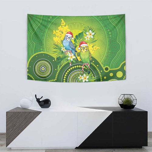 Budgerigar Australia Christmas Tapestry Budgies Golden Wattle Aboriginal Green - Aussie Hoodie