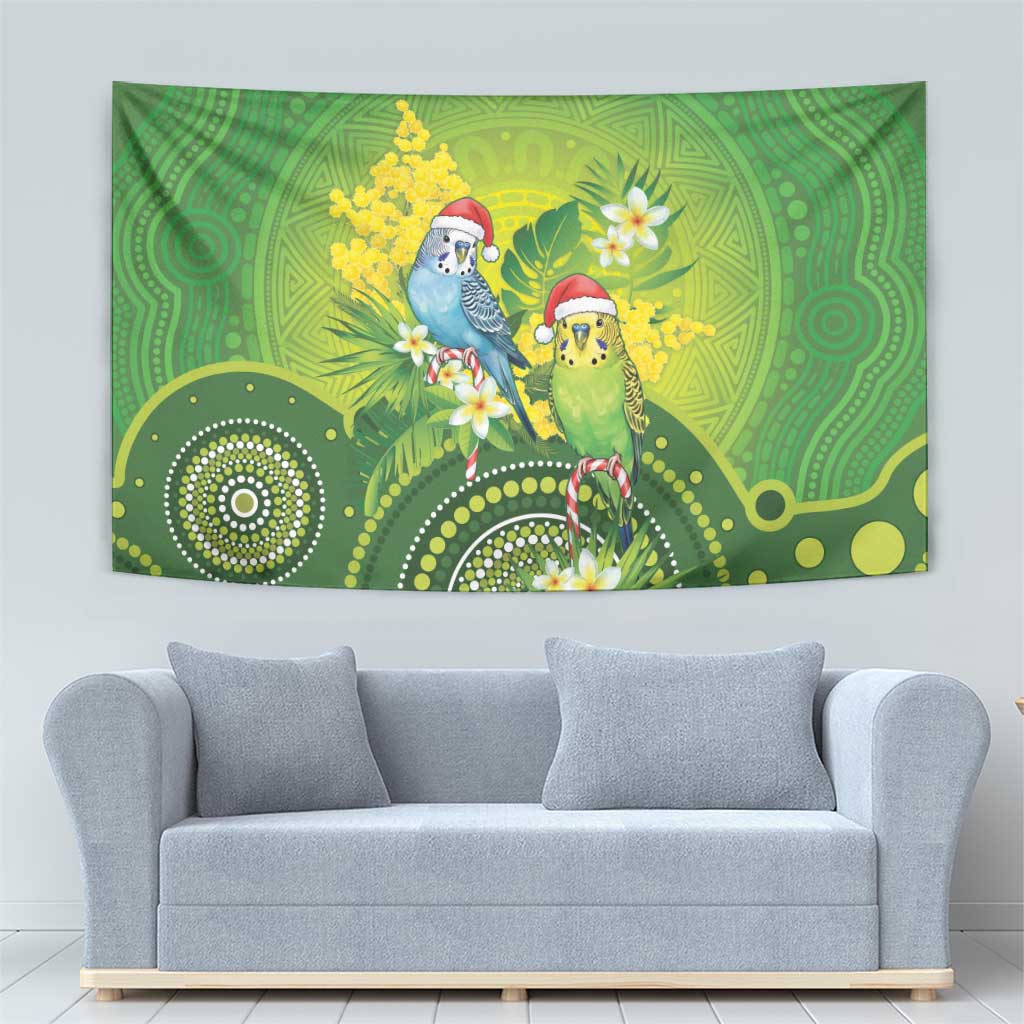 Budgerigar Australia Christmas Tapestry Budgies Golden Wattle Aboriginal Green - Aussie Hoodie