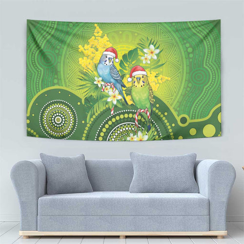 Budgerigar Australia Christmas Tapestry Budgies Golden Wattle Aboriginal Green - Aussie Hoodie