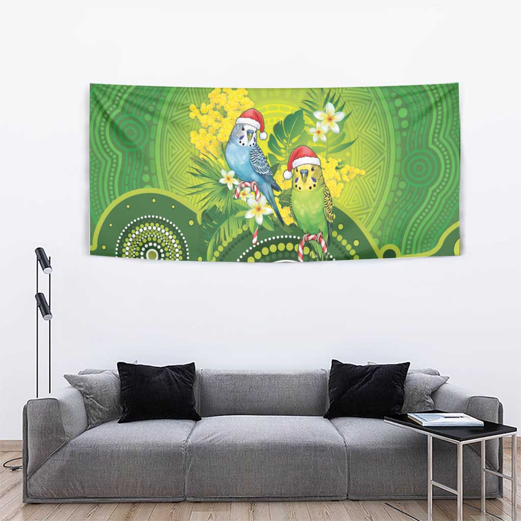 Budgerigar Australia Christmas Tapestry Budgies Golden Wattle Aboriginal Green - Aussie Hoodie