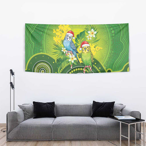 Budgerigar Australia Christmas Tapestry Budgies Golden Wattle Aboriginal Green - Aussie Hoodie
