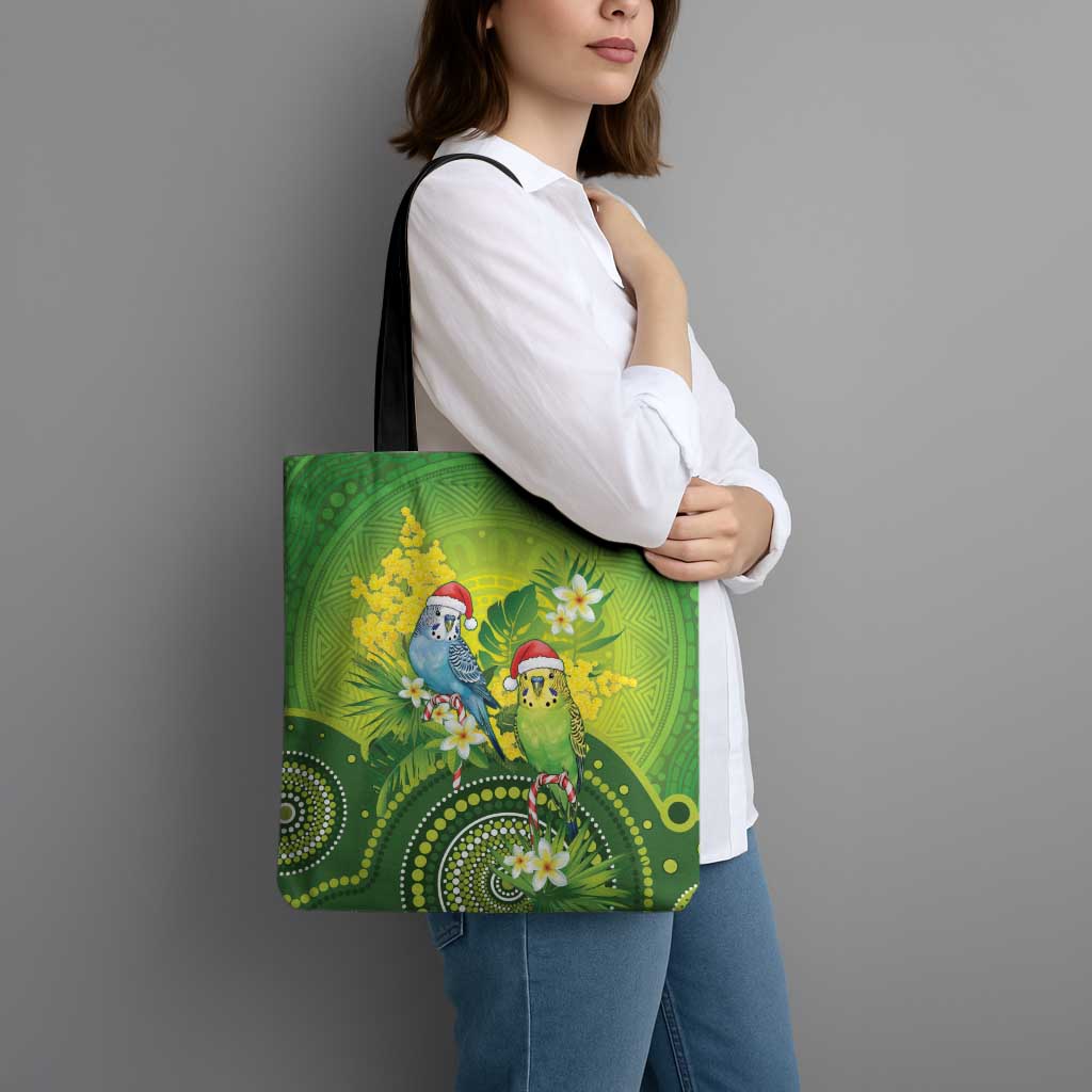 Budgerigar Australia Christmas Tote Bag Budgies Golden Wattle Aboriginal Green - Aussie Hoodie