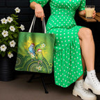 Budgerigar Australia Christmas Tote Bag Budgies Golden Wattle Aboriginal Green - Aussie Hoodie