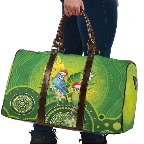 Budgerigar Australia Christmas Travel Bag Budgies Golden Wattle Aboriginal Green - Aussie Hoodie