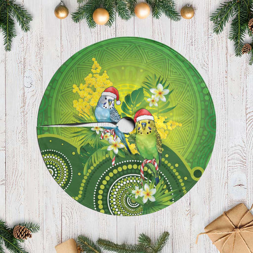 Budgerigar Australia Christmas Tree Skirt Budgies Golden Wattle Aboriginal Green - Aussie Hoodie