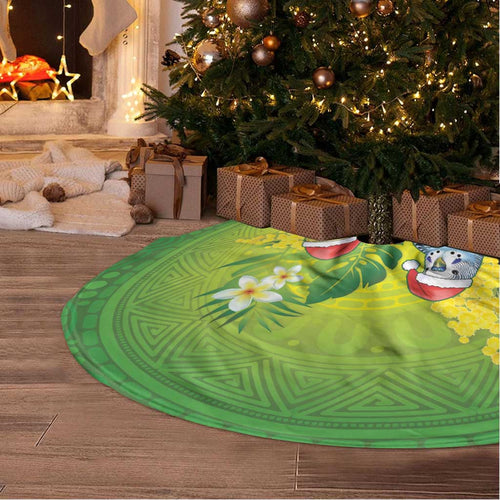 Budgerigar Australia Christmas Tree Skirt Budgies Golden Wattle Aboriginal Green - Aussie Hoodie